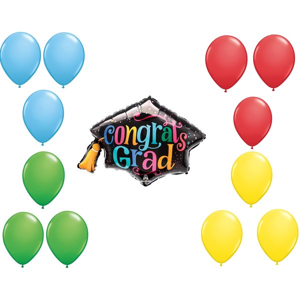 Loonballoon Graduation Grad Theme Balloon Set, 31 Inch Follow your Dreams Grad Cap Balloonand 12x Latex balloons 97256